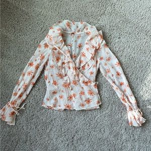 Free People Floral Blouse Tie Top XS